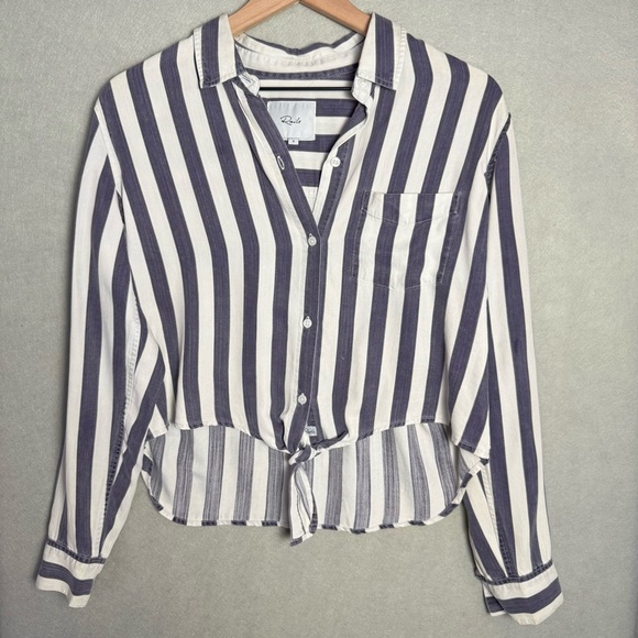 Rails Women’s Val Top Tie Front Purple White Striped Long Sleeve Button Down S - Picture 1 of 11